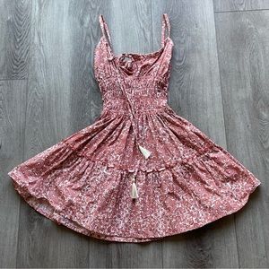 BEACHGOLD ROSA PAISLEY PRINT TASSEL CHINCHED MINI SUMMER SPRING DRESS SIZE XS